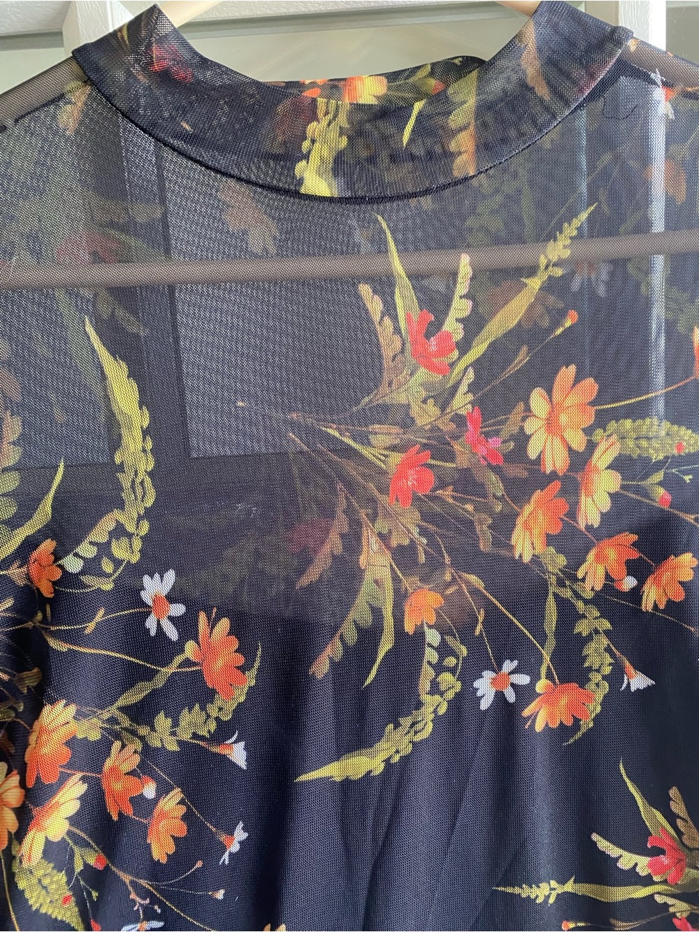 Black Floral Mesh Long-Sleeve Midi Dress - Picture 5 of 6